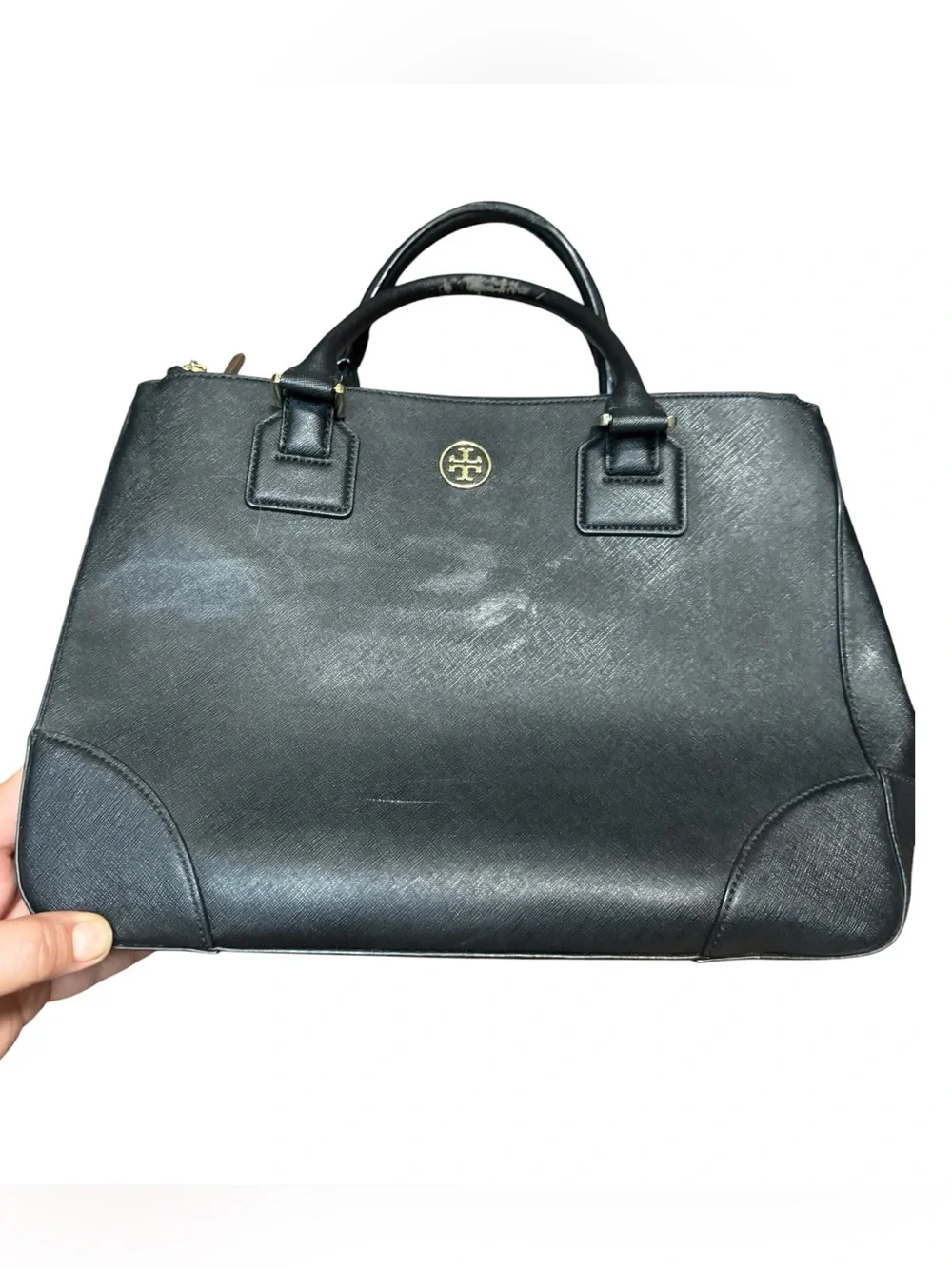 Tory Burch Black Robinson East/West Double Zip Tote